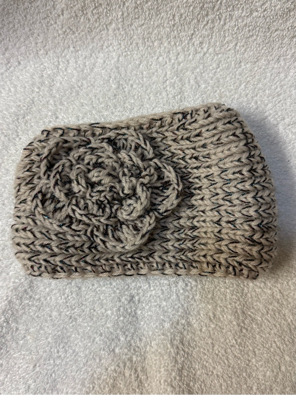 Knit Flower Headband- Metallic Thread